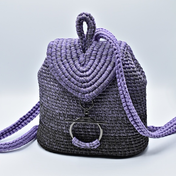 💕 Handmade Backpack in Lilac and Gray Melange - Picture 5 of 5